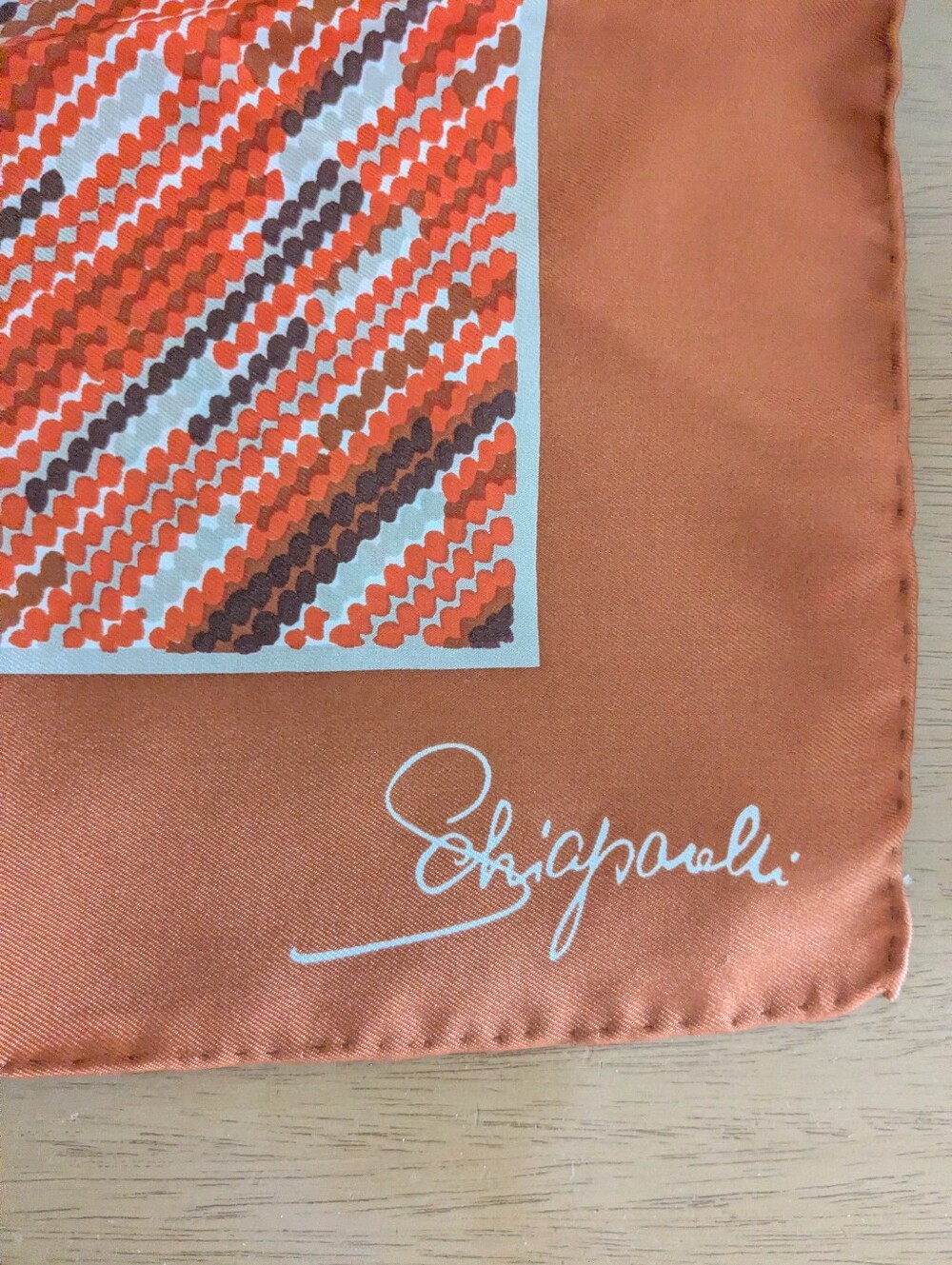 Vintage 1960s/1970s Schiaparelli Glentex Silk Scarf Geometric Rust Brown Japan
